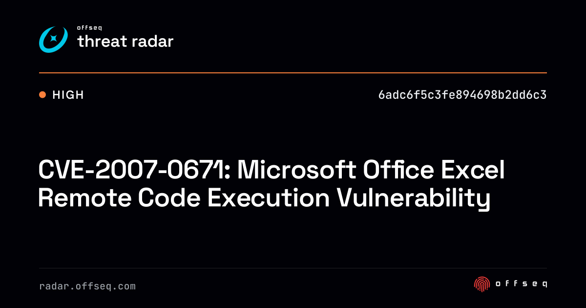 CVE-2007-0671: Microsoft Office Excel Remote Code Execution… | Threat Radar