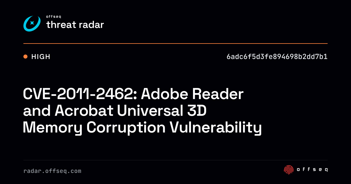 CVE-2011-2462: Adobe Reader and Acrobat Universal 3D Memory… | Threat Radar