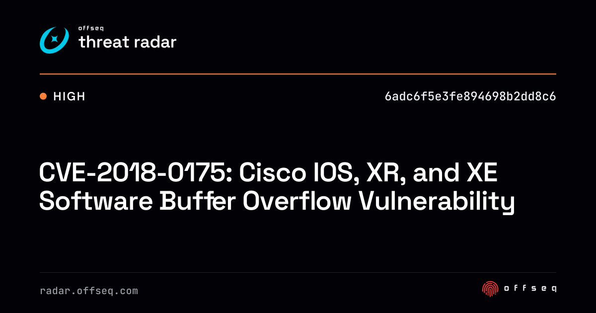 CVE-2018-0175: Cisco IOS, XR, and XE Software Buffer… | Threat Radar