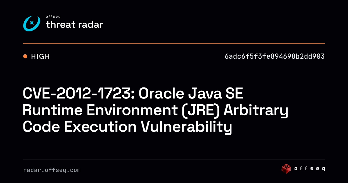 CVE-2012-1723: Oracle Java SE Runtime Environment (JRE)… | Threat Radar