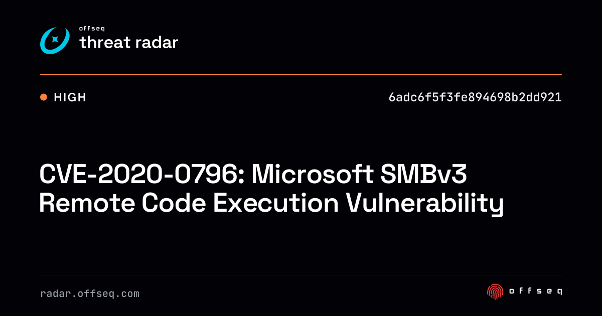 CVE-2020-0796: Microsoft SMBv3 Remote Code Execution… | Threat Radar