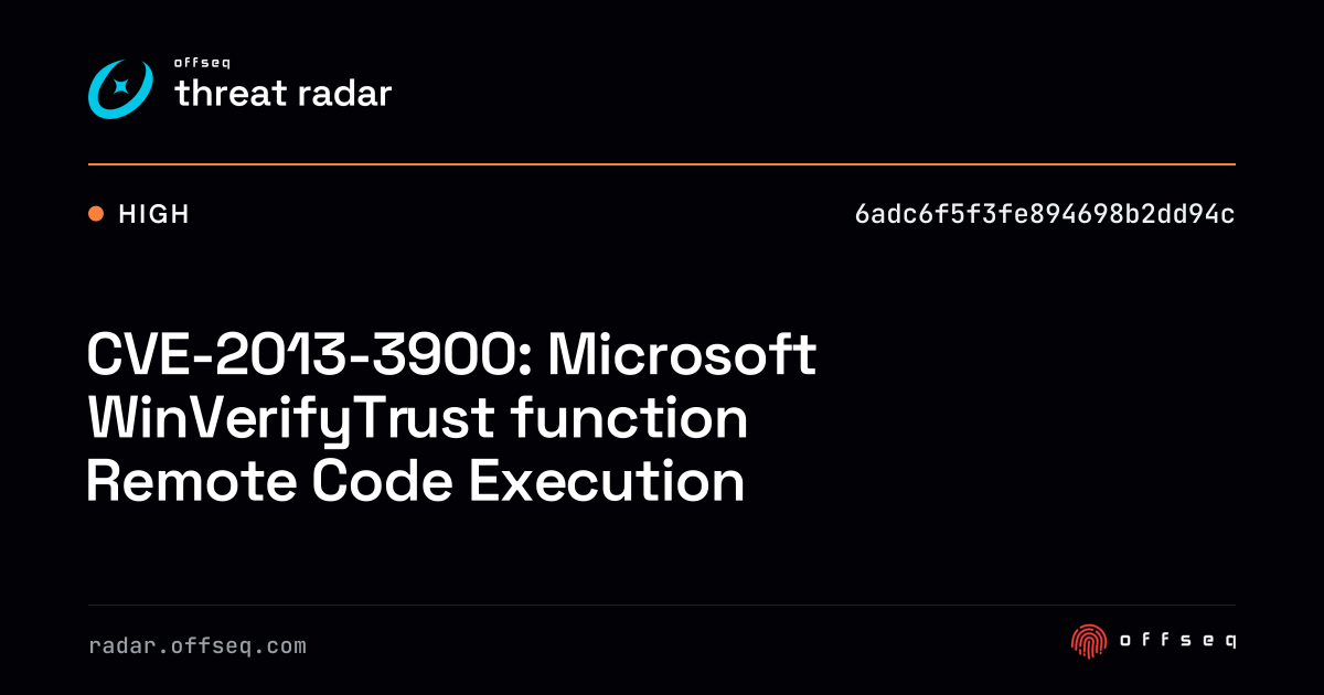 CVE-2013-3900: Microsoft WinVerifyTrust function Remote… | Threat Radar