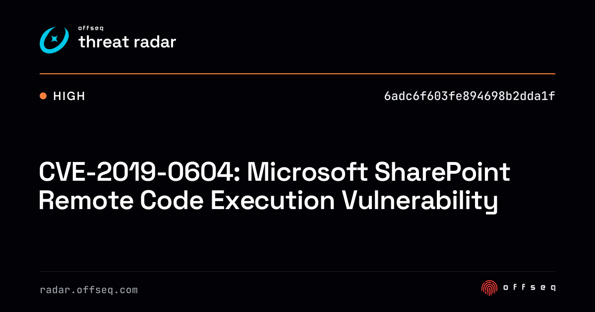 CVE-2019-0604: Microsoft SharePoint Remote Code Execution… | Threat Radar