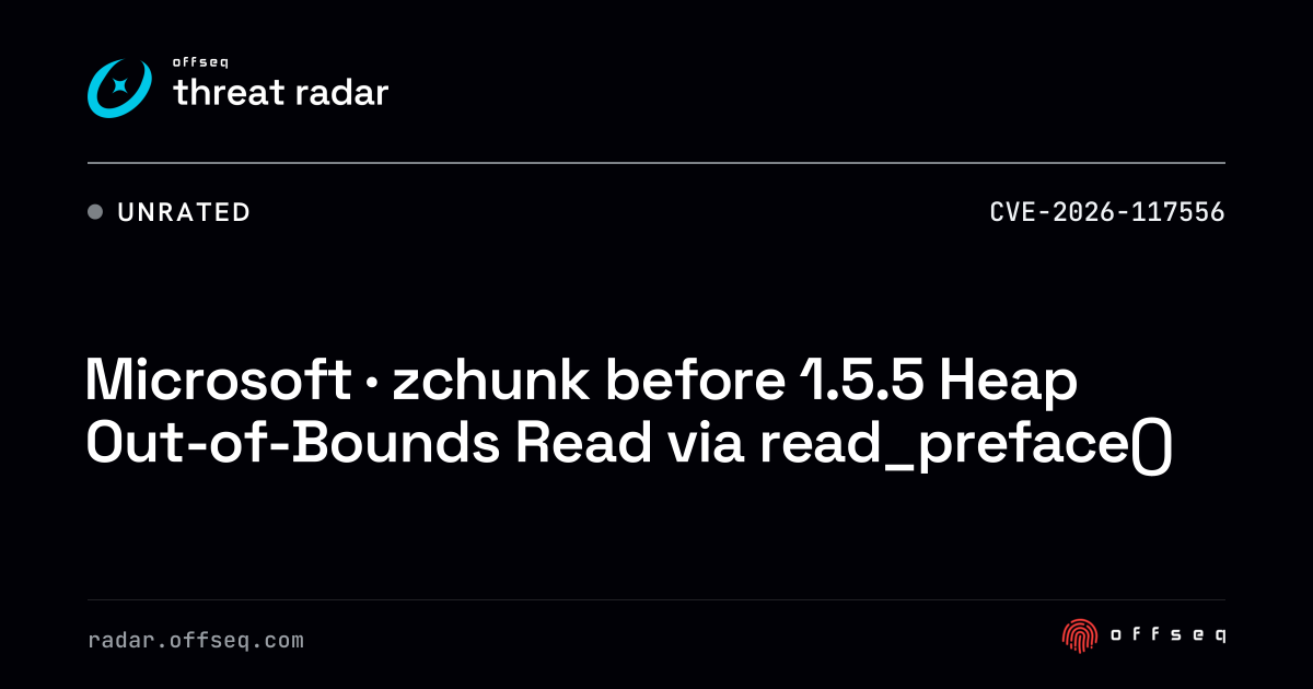 Microsoft · zchunk before 1.5.5 Heap Out-of-Bounds Read… | Threat Radar