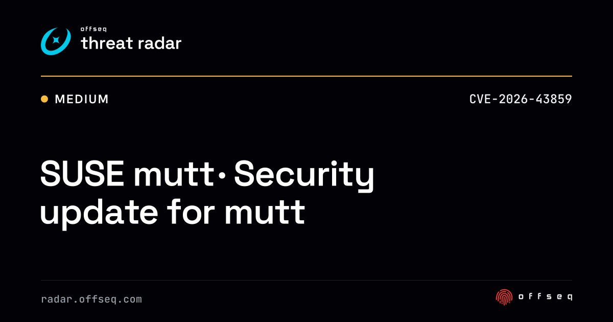 SUSE mutt · Security update for mutt | Threat Radar