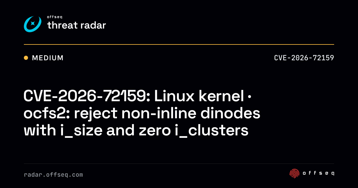 CVE-2026-72159: Linux kernel · ocfs2: reject non-inline dinodes with ...